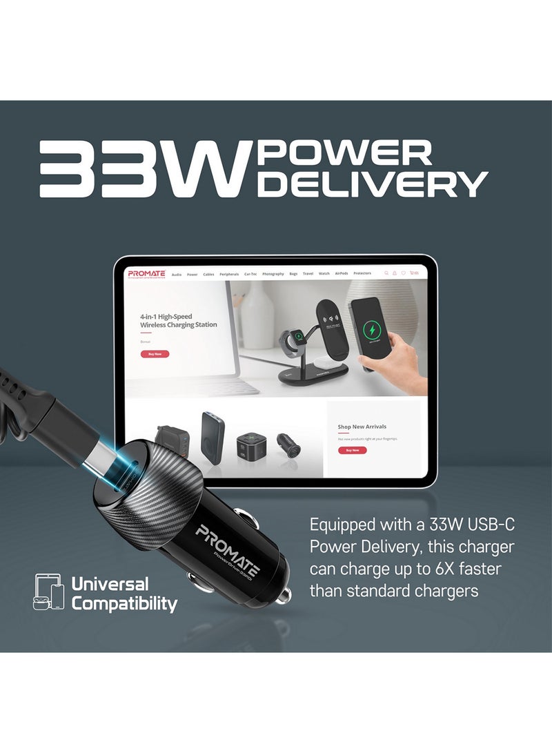 PROMATE 33W Quick Charging Car Charger with Lightning Connector Cable Black - Image 3