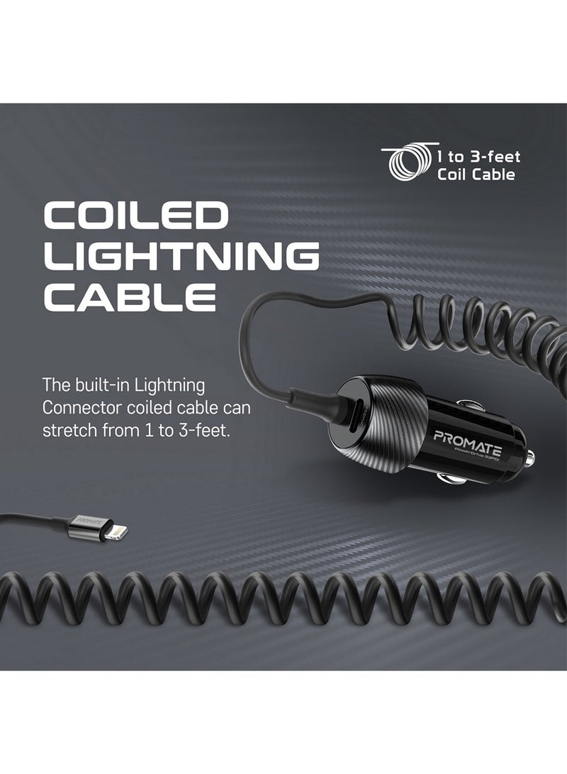 PROMATE 33W Quick Charging Car Charger with Lightning Connector Cable Black - Image 4