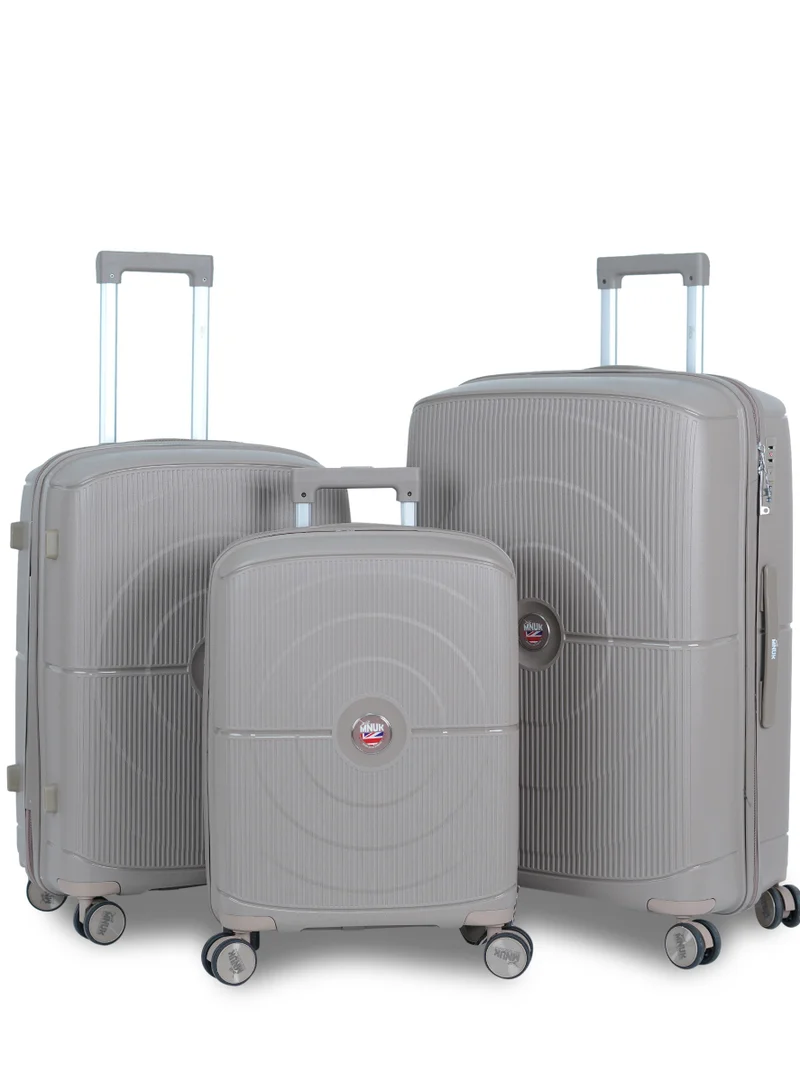 MNUK PREMIO Set of 3 Luggage| Polypropylene (PP) Hardside Luggage Trolley|Double 360° 4 Wheeler| Cabin-20 Inch, Medium-24 Inch, Large-28 Inch|Champagne