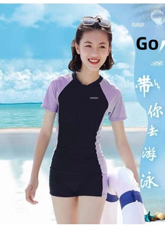 Girls One-Piece Swimsuit with Chest Pad Swimwear Skirt Style for Developing Childrens Body European And American Style 8132# purple conjoined style