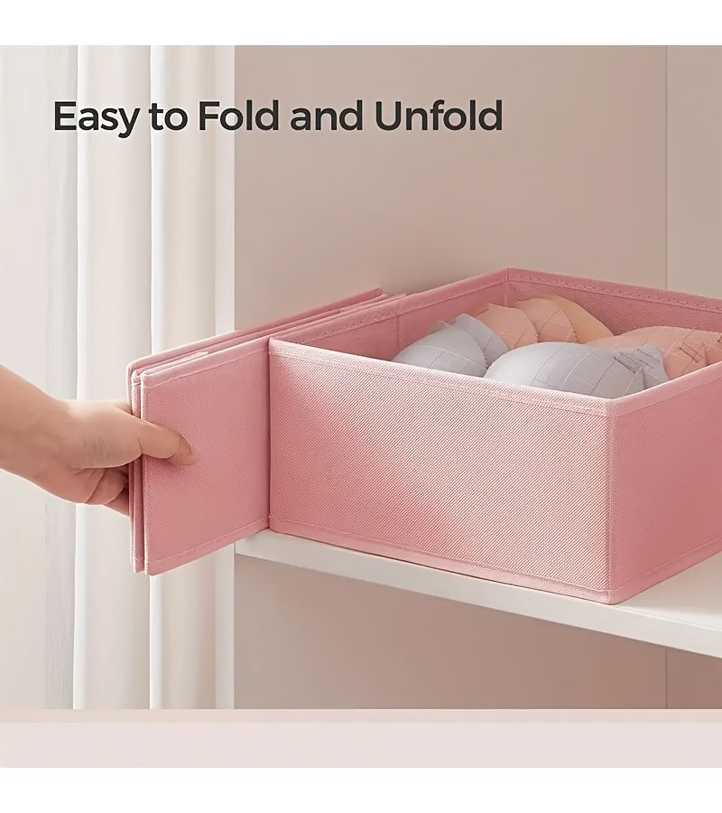 6 Pcs Pink Foldable Fabric Storage Boxes With Tension Installation Minimalist Rose Colored Wardrobe And Drawer Organizers For Underwear Bras Socks Soft Breathable Compartments Space Saving Home Decor - Image 4
