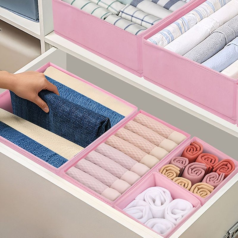 6 Pcs Pink Foldable Fabric Storage Boxes With Tension Installation Minimalist Rose Colored Wardrobe And Drawer Organizers For Underwear Bras Socks Soft Breathable Compartments Space Saving Home Decor - Image 5