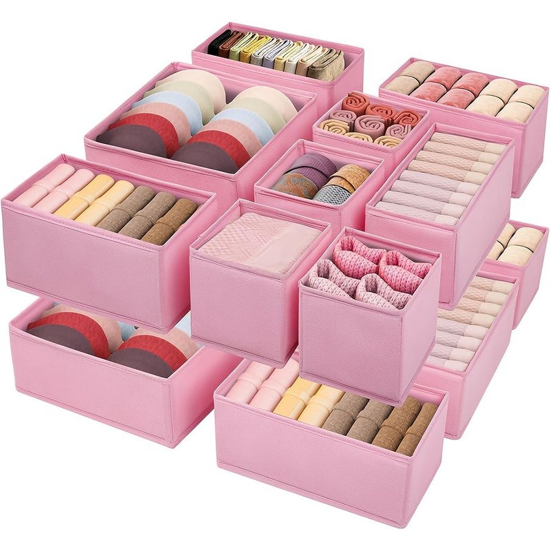 6 Pcs Pink Foldable Fabric Storage Boxes With Tension Installation Minimalist Rose Colored Wardrobe And Drawer Organizers For Underwear Bras Socks Soft Breathable Compartments Space Saving Home Decor - Image 1