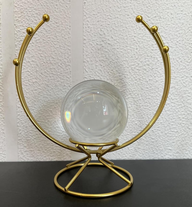 ShreeVoke Clear Crystal Ball with Gold Art Deco Stand Light Luxury Crystal Sphere for Photography Ornaments Bookcase Decor Wedding and Party Beautiful Home Decor and Unique Gift Idea