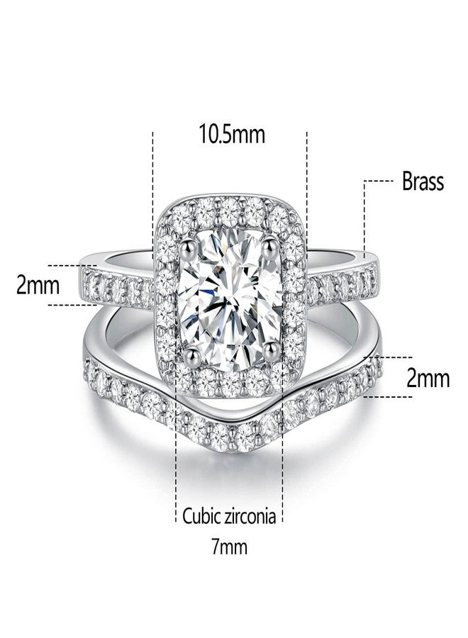 Gemsme 18K White Gold Plated Two-in-One Wedding Engagement Eternity Rings Halo Cubic Zirconia Bridal Rings Set 6.5 - Image 2