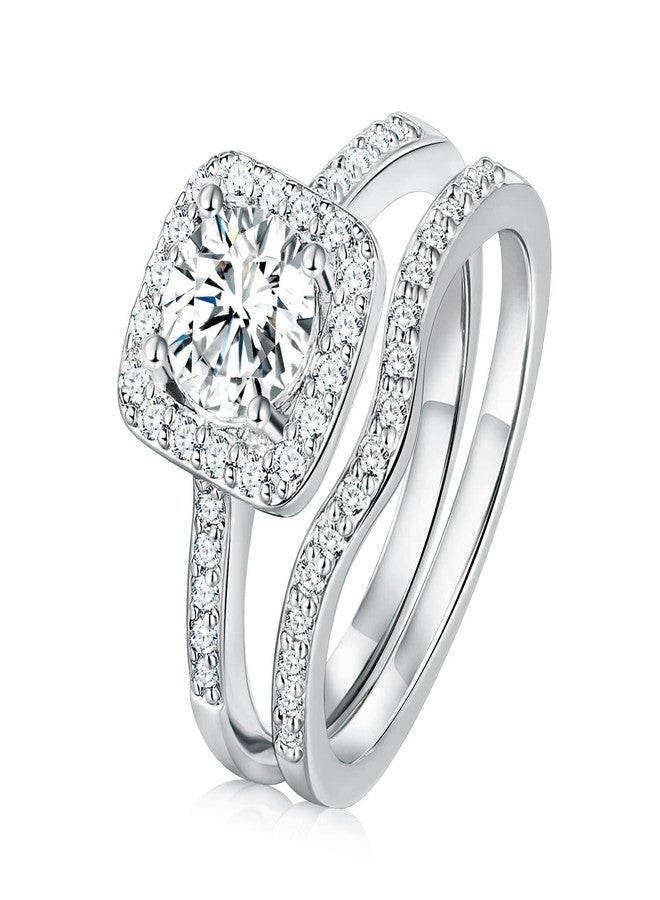 Gemsme 18K White Gold Plated Two-in-One Wedding Engagement Eternity Rings Halo Cubic Zirconia Bridal Rings Set 6.5 - Image 1