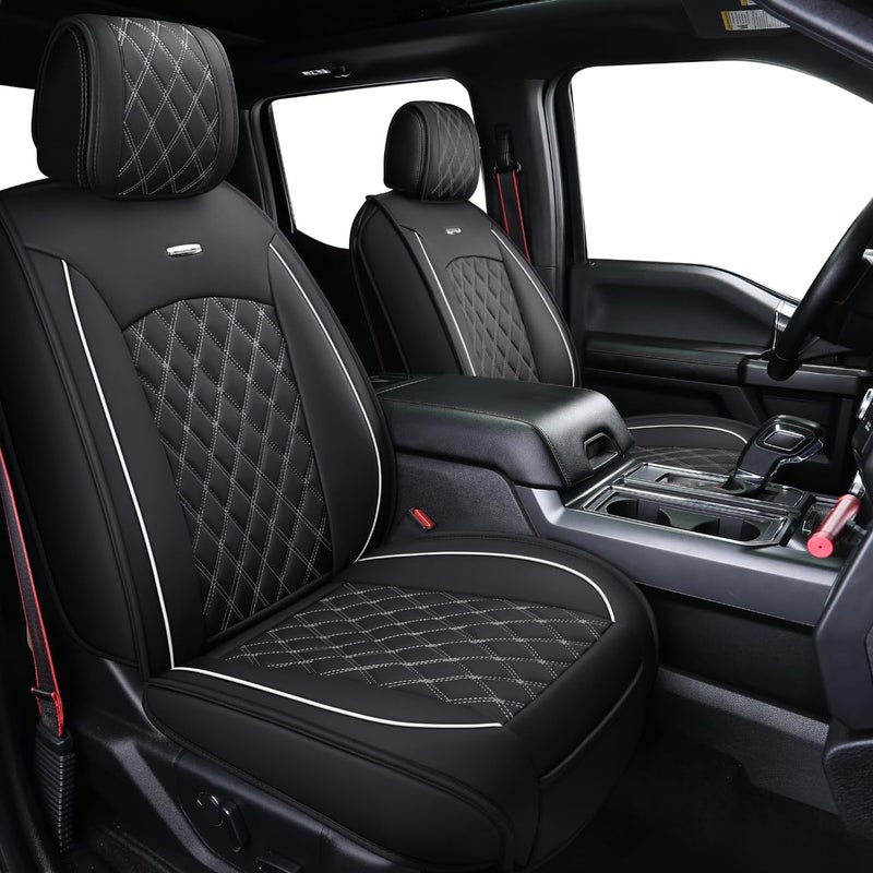 Aierxuan Car Seat Covers Full Set with Waterproof Leather Automotive Vehicle Cushion Cover for Cars Fit for 2009 to 2025 Ford F150 Carhartt and 2017 to 2025 F250 F350 F450 Black and White