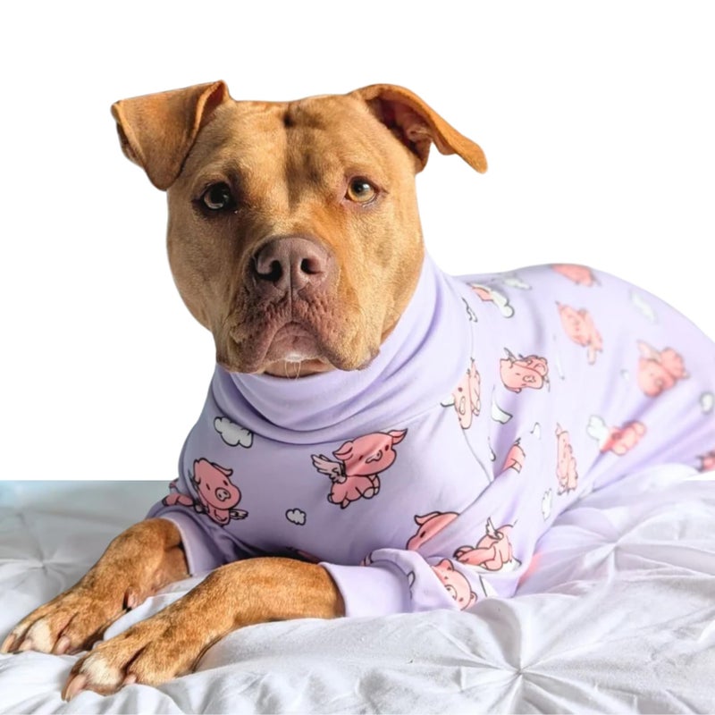 Spark Paws Dog Pajama, Dog Recovery Suit Male, Onesie, Ultra-Soft and 4-Way Stretch, for Small Medium and Large Breeds - When Pigs Fly - Purple - 3XL - Image 2