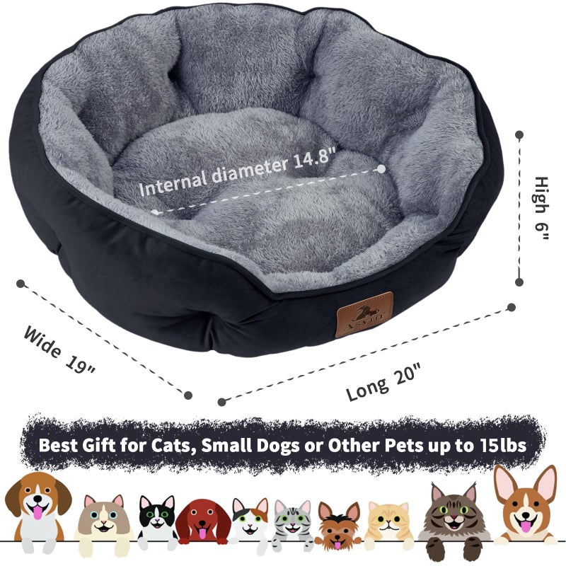 Asvin Small Dog Bed for Small Dogs, Cat Beds for Indoor Cats, Pet Bed for Puppy and Kitty, Extra Soft & Machine Washable with Anti-Slip & Water-Resistant Oxford Bottom, Black, 20 inches - Image 3