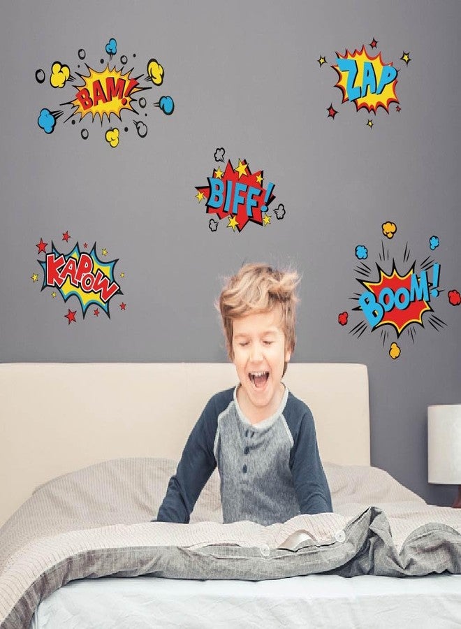 SUPERDANT Superhero Comic Book Word Wall Stickers Biff Kapow Boom Smash Wham Text Decal Wall Art for Themed Room Decor - Image 3