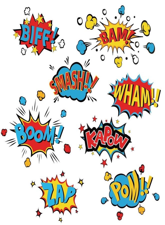 SUPERDANT Superhero Comic Book Word Wall Stickers Biff Kapow Boom Smash Wham Text Decal Wall Art for Themed Room Decor - Image 1
