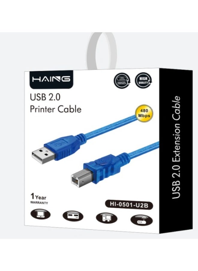 Haing USB 2.0 A-B CABLE BLUE 5M - Image 1