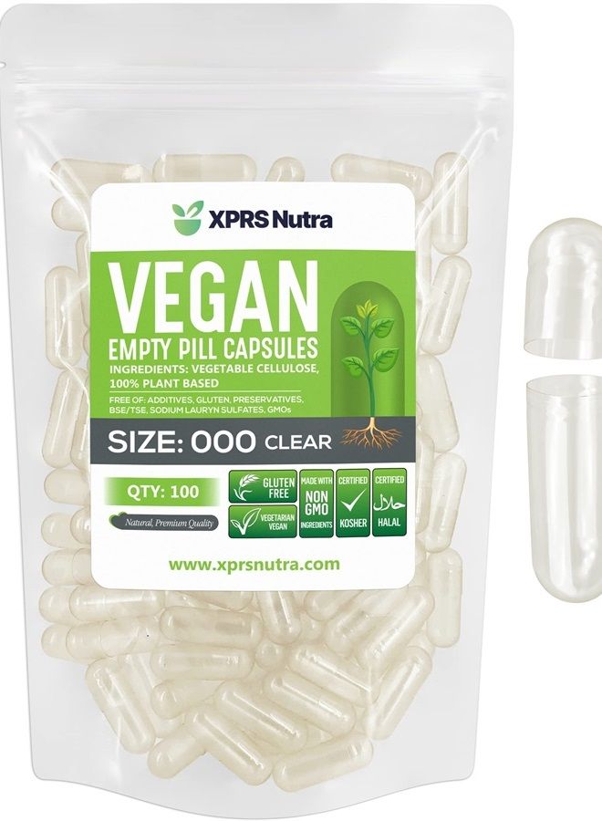 XPRS Nutra Size 000 Clear Empty Vegan Capsules 100 Count - Vegetarian/Vegetable Pill Capsule - DIY Supplement Filling - Image 1