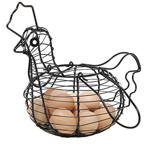MyGift Black Metal Wire Egg Basket with Chicken Shape Design, Farm Fresh Egg Collecting Basket, Decorative Farmhouse Kitchen Storage Baskets - Image 5
