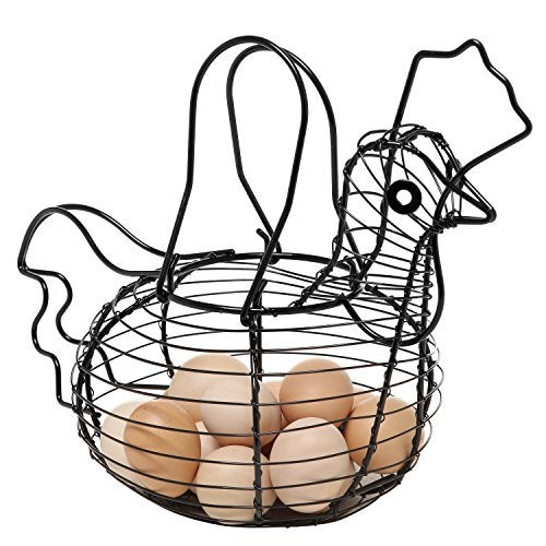 MyGift Black Metal Wire Egg Basket with Chicken Shape Design, Farm Fresh Egg Collecting Basket, Decorative Farmhouse Kitchen Storage Baskets - Image 2