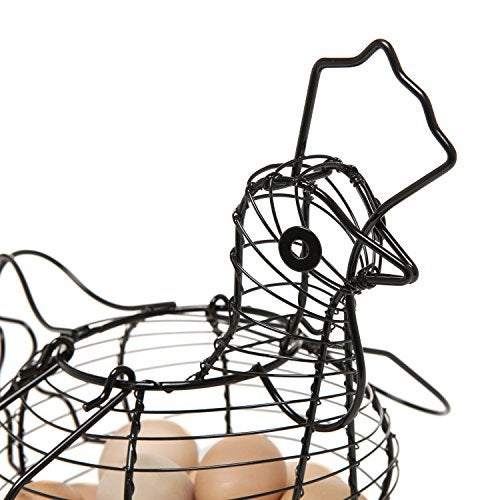 MyGift Black Metal Wire Egg Basket with Chicken Shape Design, Farm Fresh Egg Collecting Basket, Decorative Farmhouse Kitchen Storage Baskets - Image 3