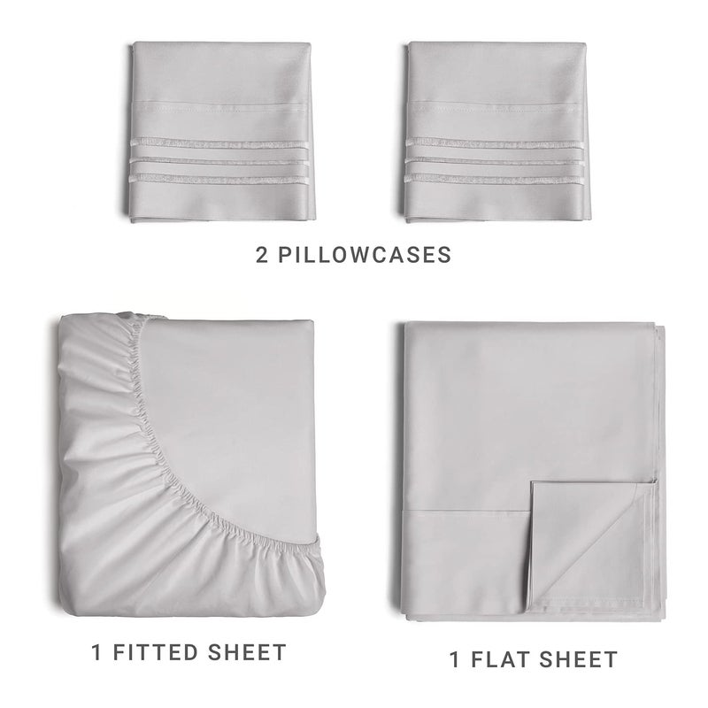 CGK Unlimited Full Size 4 Piece Sheet Set - Comfy Breathable & Cooling Bed Sheets Set - Hotel Luxury Bedding for Women, Men, Kids & Teens - Deep Pockets, Easy-Fit, Super Soft & Wrinkle Free - Oeko-Tex - Light Grey - Image 2