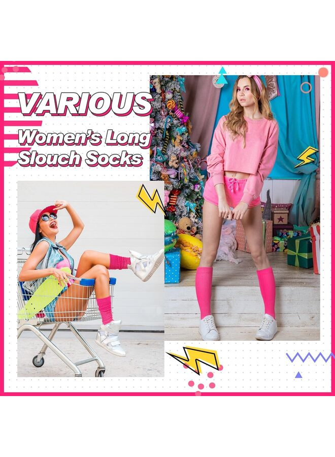 Leg Warmers, Boot Socks Leg Warmers for Girls 80s 90s Neon Women's Leg Warmers, Extra Long Slouch Socks for Women Soft Scrunch Knee High Sock for Neon Party (RED) - Image 5