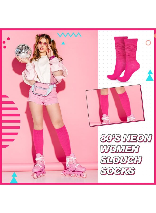 Leg Warmers, Boot Socks Leg Warmers for Girls 80s 90s Neon Women's Leg Warmers, Extra Long Slouch Socks for Women Soft Scrunch Knee High Sock for Neon Party (RED) - Image 3