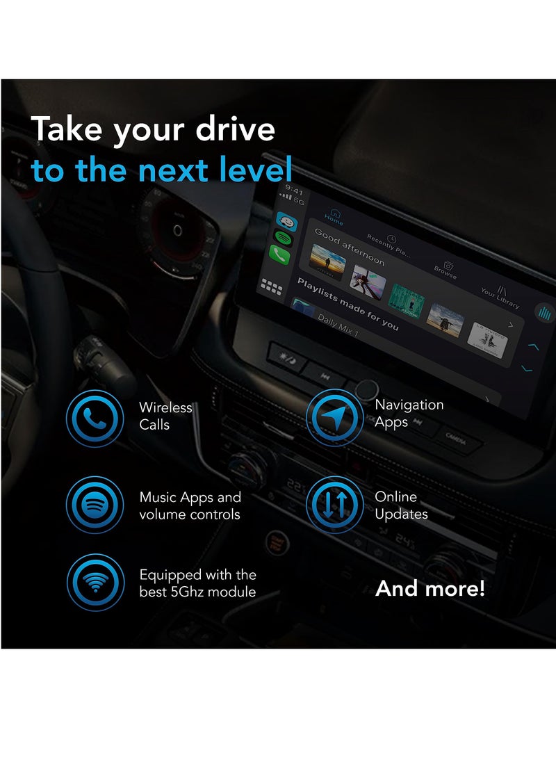 KASTWAVE - محول CarPlay اللاسلكي - أسرع 5 جيجاهرتز، التوصيل والتشغيل، كابلات USB-C وUSB-A - يعزز تجربة CarPlay مع التثبيت السهل، أسود - Image 1