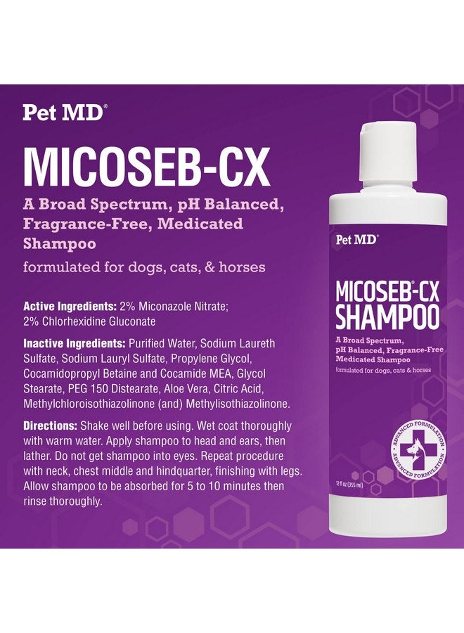 بيت إم دي شامبو موضعي من Pet MD Micoseb-CX للكلاب والقطط والخيول مع ميكونازول - 12 أونصة - Image 2