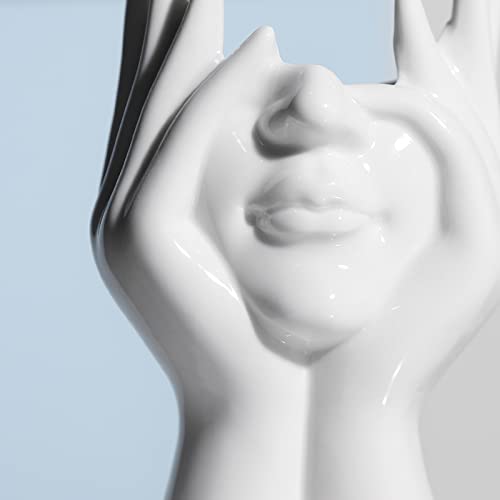 BrownLove Ceramic Face Vase White Flower Vase for Decor Female Form Face Vase Art Vase Modern Decorative Vase Centerpiece for Table Shelf Living Room Office Bedroom - Image 3