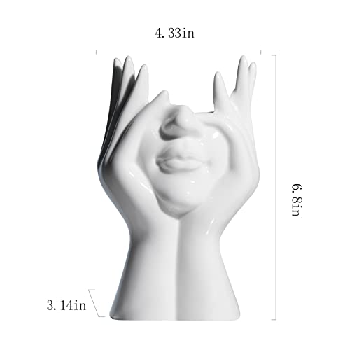 BrownLove Ceramic Face Vase White Flower Vase for Decor Female Form Face Vase Art Vase Modern Decorative Vase Centerpiece for Table Shelf Living Room Office Bedroom - Image 4