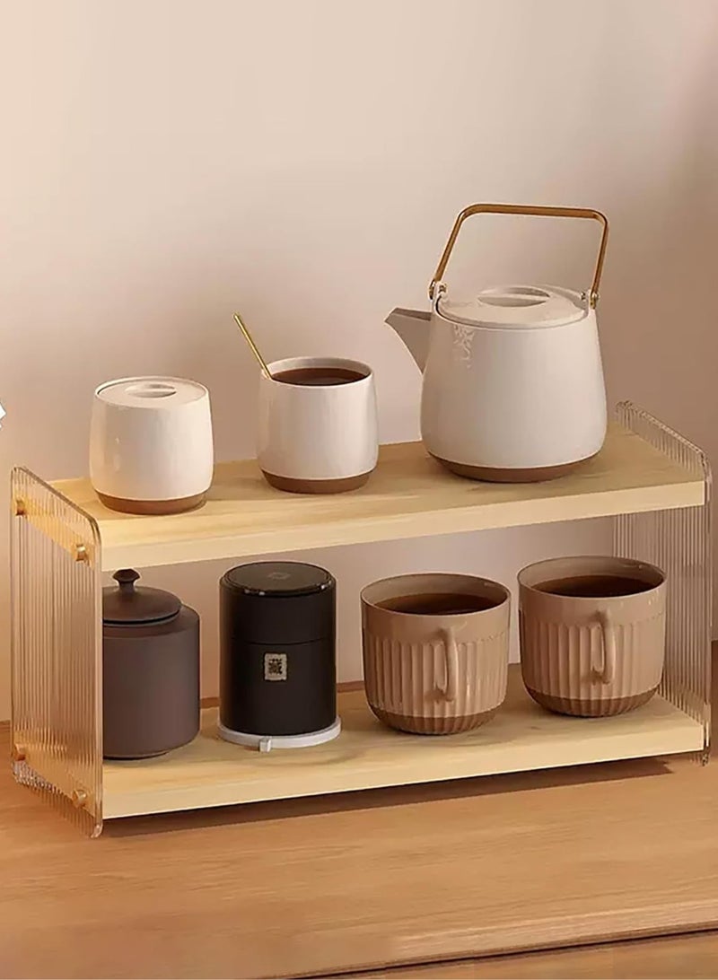 كيلا منظم محطة القهوة 2 طبقات أكريليك تخزين منزلي أكواب خطافات لسطح المطبخ، بارات القهوة، لوضع الأكواب، حبوب القهوة، شراب، أكواب، أدوات التحريك - Image 1