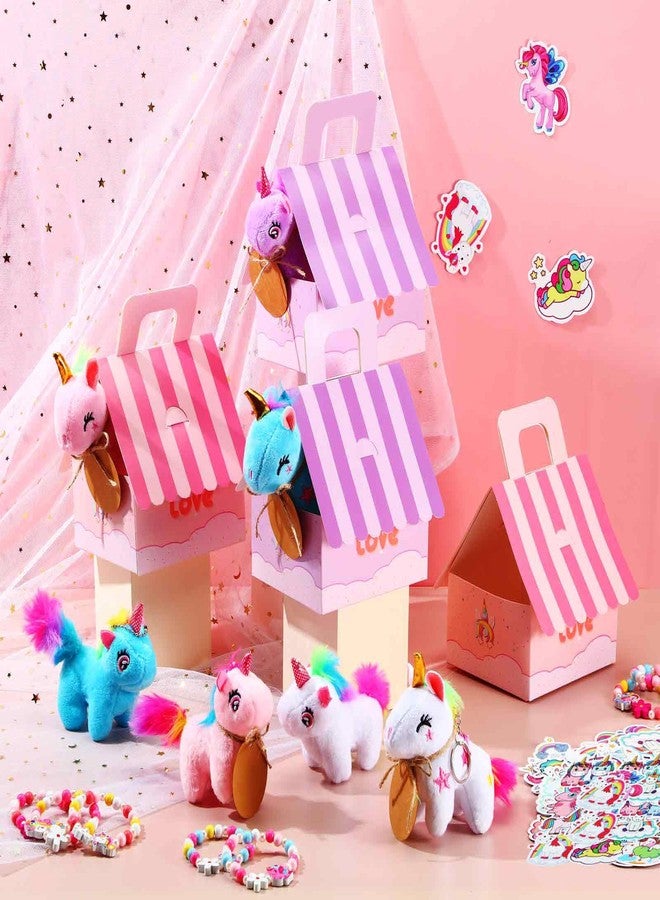Remuuly 88 Pcs 12 Sets Unicorn Party Favor for Girls Mini Unicorns Stuffed Animals Bulk Plush Keychains Gift Box Bracelet Sticker for Goodie Bag Birthday Students - Image 4