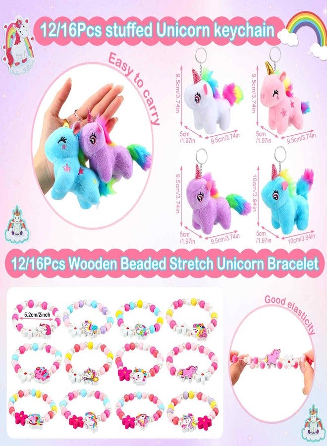 Remuuly 88 Pcs 12 Sets Unicorn Party Favor for Girls Mini Unicorns Stuffed Animals Bulk Plush Keychains Gift Box Bracelet Sticker for Goodie Bag Birthday Students - Image 3