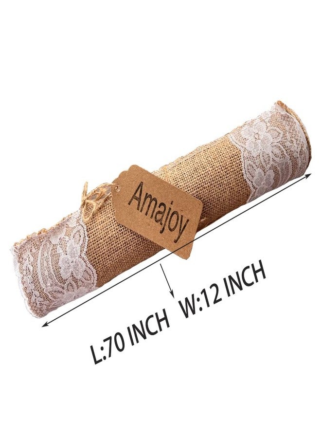 AmaJOY1pc 12x70 Inch (30cmx 180cm) Jute Burlap and White Lace Table Runner Interior Decoration Fabrics Country Rustic Wedding Decor Bridal Shower Party Decor (1) - Image 2