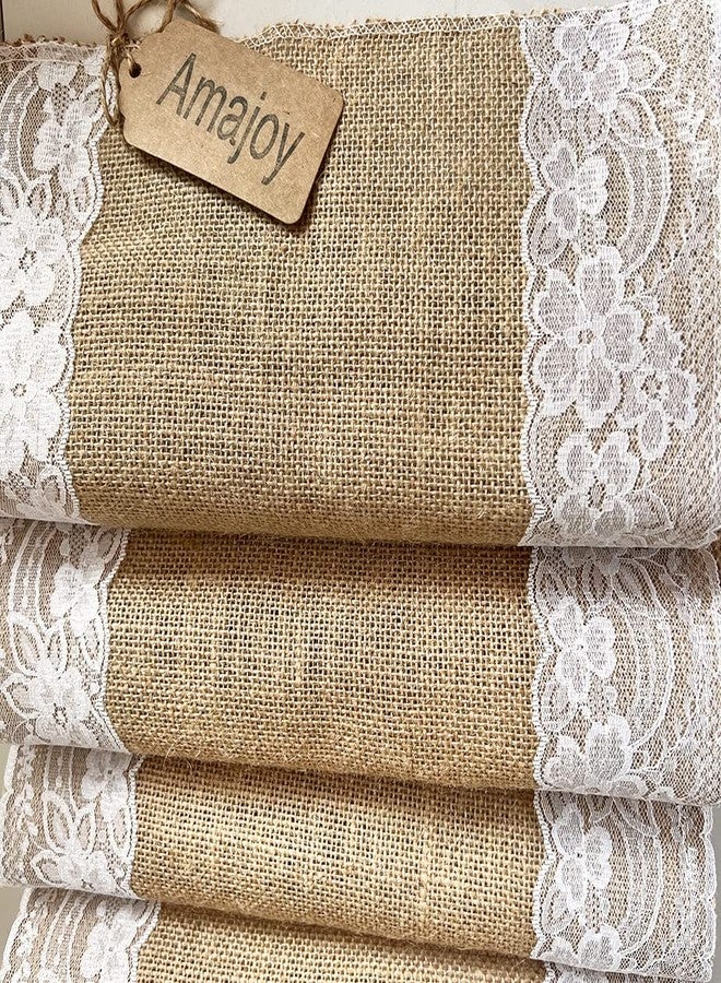 AmaJOY1pc 12x70 Inch (30cmx 180cm) Jute Burlap and White Lace Table Runner Interior Decoration Fabrics Country Rustic Wedding Decor Bridal Shower Party Decor (1) - Image 4