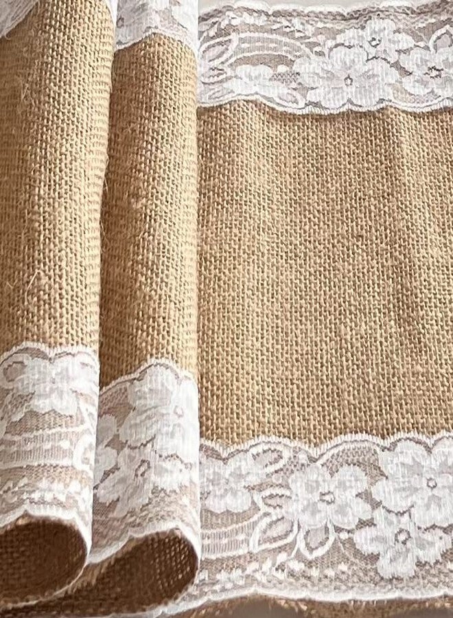 AmaJOY1pc 12x70 Inch (30cmx 180cm) Jute Burlap and White Lace Table Runner Interior Decoration Fabrics Country Rustic Wedding Decor Bridal Shower Party Decor (1) - Image 3