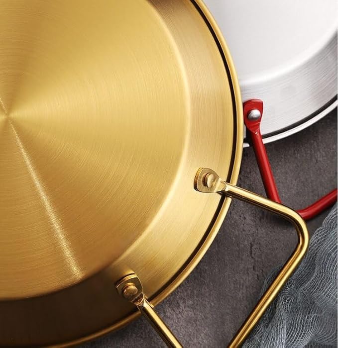 PIPULSE Stainless Steel Paella Pan Frying Pan with Red Handle Professional Paella Pan Fried Chicken Spaghetti Pan Wok Stir Fry Pan Cookware Gold for Home Hotel Restaurant Heating Appliances - Image 5