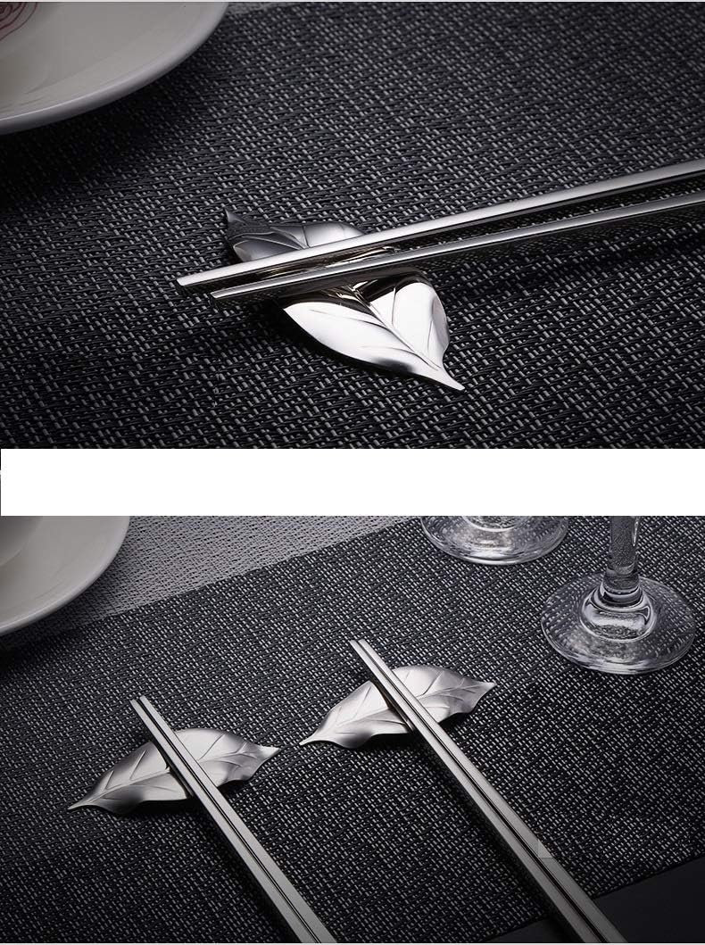 ChezMax Pack of 5 Zinc Alloy Chopsticks Spoon Forks Knives Tableware Rest Set, Leaves - Image 3
