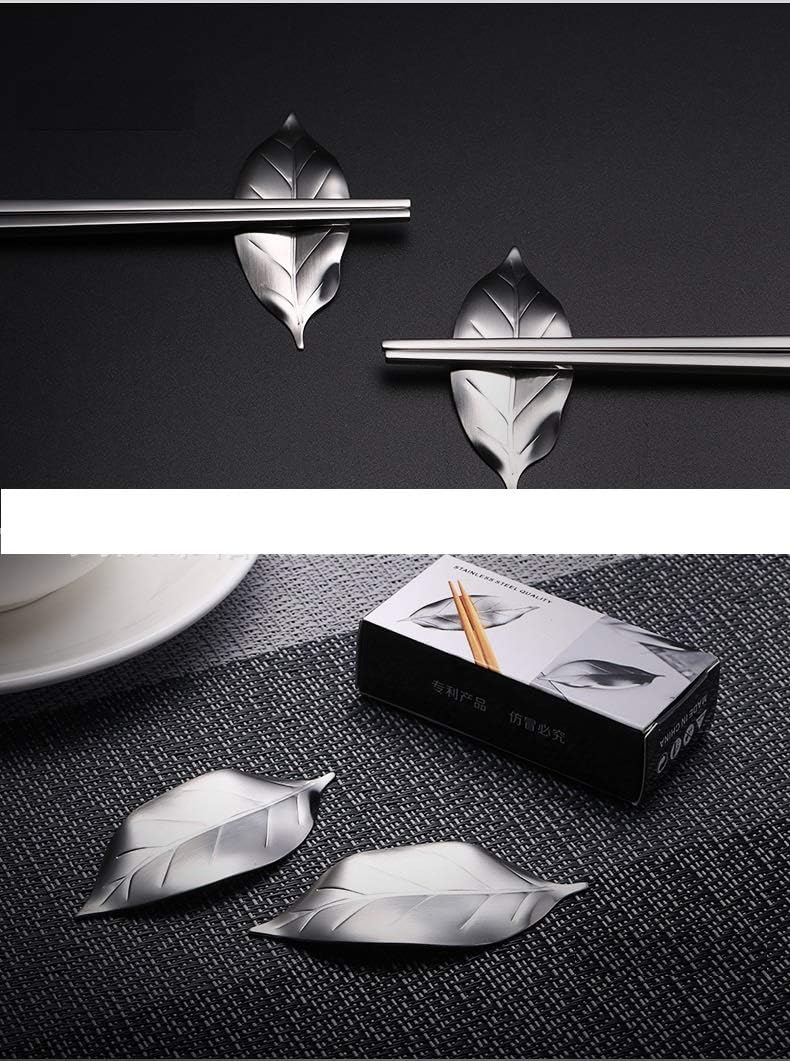 ChezMax Pack of 5 Zinc Alloy Chopsticks Spoon Forks Knives Tableware Rest Set, Leaves - Image 2