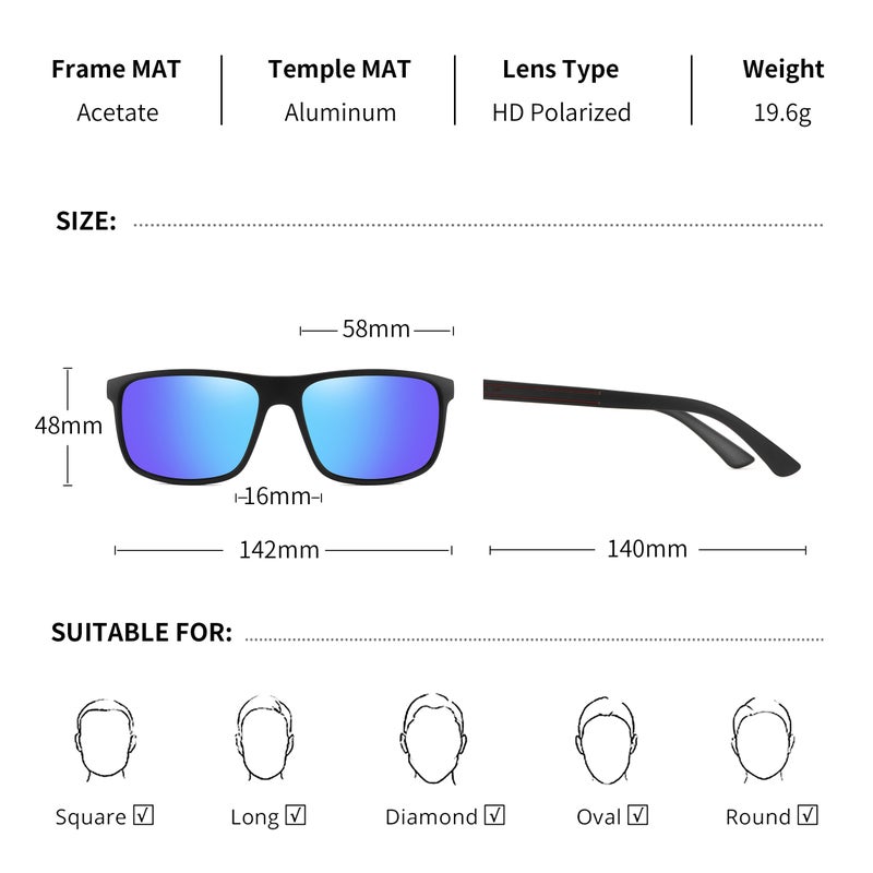 بوكيلار نظارات شمسية قطبية PUKCLAR للرجال والنساء - مستطيلة للسير في الجبال خفيفة الوزن مصنوعة من مادة TR90 إطار مقاوم لأشعة UV400 للاستخدام الرياضي والخارجي وغولف وركوب الدراجات والصيد - Image 3