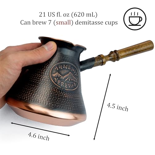 HandCraftoria Handmade Armenian Coffee Pot 21 Fl Oz - Copper Jazva Ararat - Turkish Arabic Greek Cezve Jezve Ibrik Turka Jazve Maker - wooden handle - (7 cup (21 US fl.oz)) - Image 3