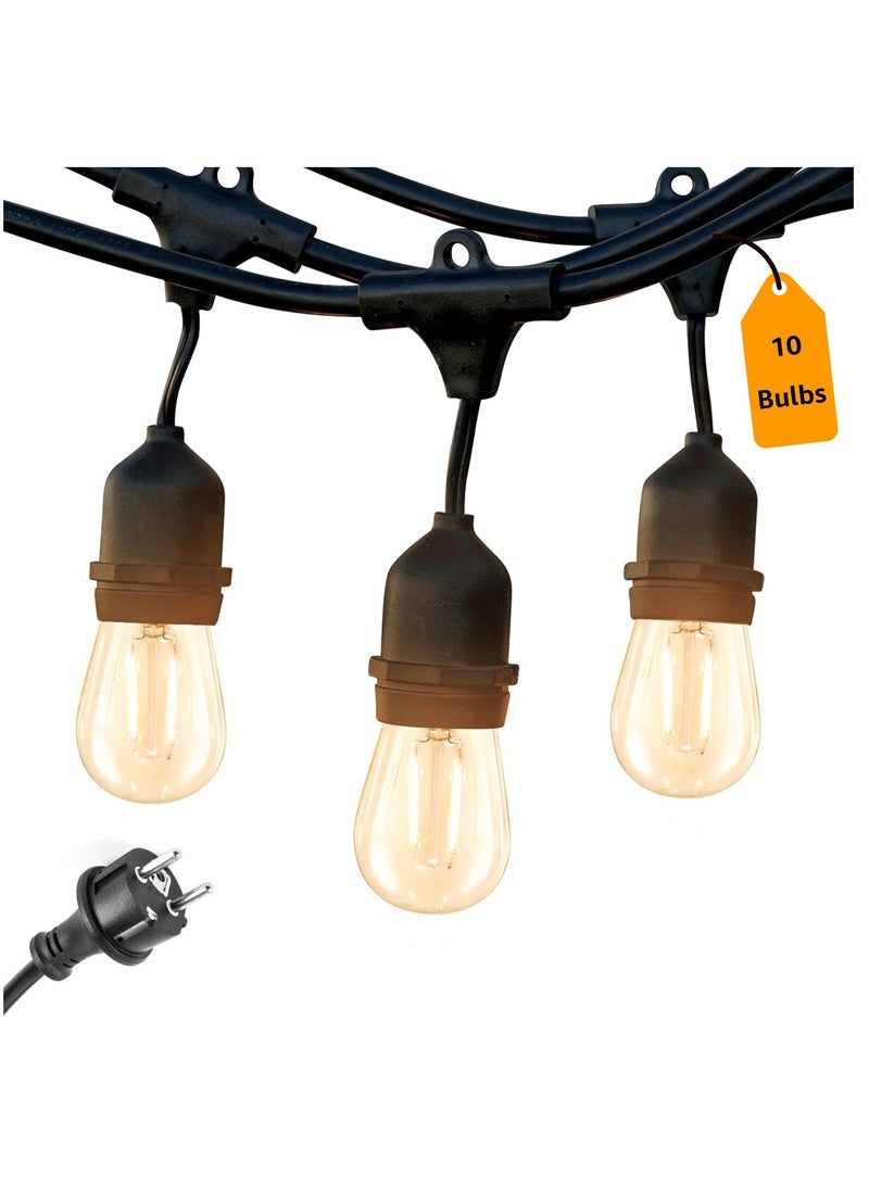 Generic Outdoor String Lights with 10 Edison Shatterproof LED Bulbs 5.2m  - IP65 Waterproof Patio Hanging Lights for Garden, Cafe, Romantic Dinner or Wedding Party - Warm White 2700K. - Image 1
