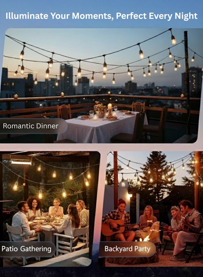 سلسلة أضواء خارجية 1W بطول 5.2 متر مزودة بـ 10 لمبات LED مقاومة للكسر من إيديسون - مصابيح معلقة مقاومة للماء IP65 للفناء للحديقة أو المقهى أو العشاء الرومانسي أو حفل الزفاف - أبيض دافئ 2700 كلفن - Image 3