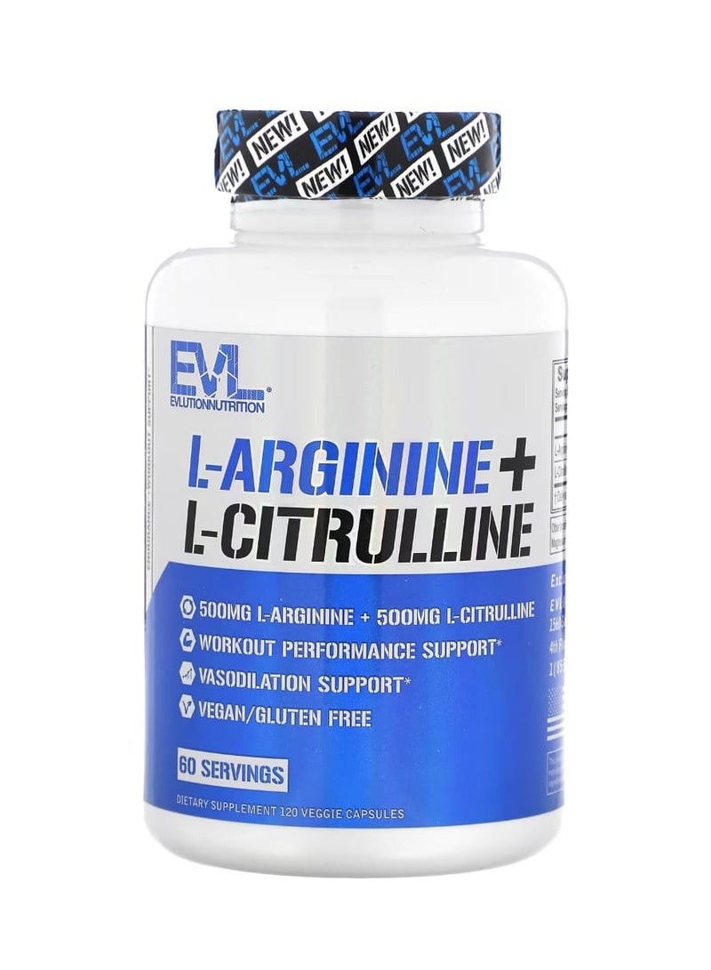 EVLUTION NUTRITION EVLution Nutrition L-Arginine + L-Citrulline 120 Veggie Capsules - Image 1