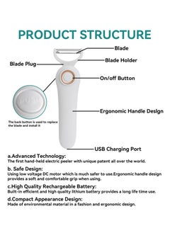 Excefore USB Rechargeable Electric Peeler, Handheld Orbital Vegetable and Fruit Peeler with 3 Stainless Steel Blades, Multi-Functional Kitchen Gadget for Apple, Carrot, Potato, and Cucumber  - Image 3