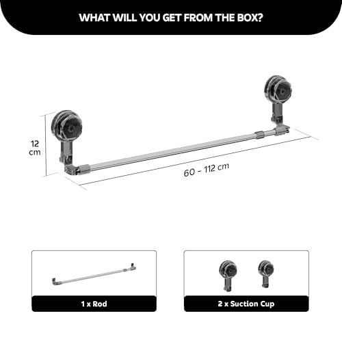 MIORAH Suction Adjustable Towel Rod (60–112Cm) | Self Adhesive Wall Mounted Towel Holder for Bathroom | No Drill, Rustproof Grey - Image 2