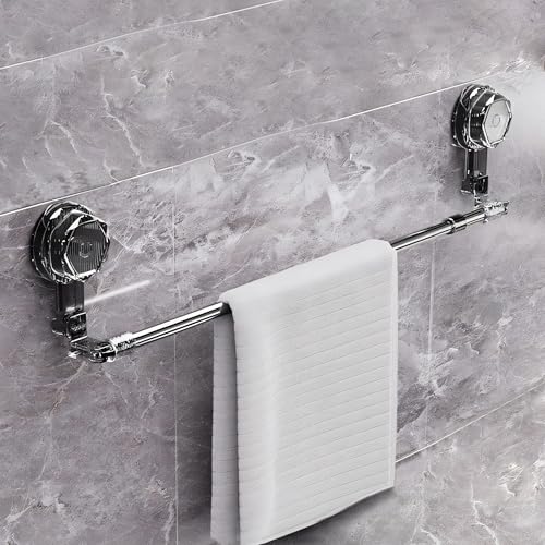 MIORAH Suction Adjustable Towel Rod (60–112Cm) | Self Adhesive Wall Mounted Towel Holder for Bathroom | No Drill, Rustproof Grey - Image 1