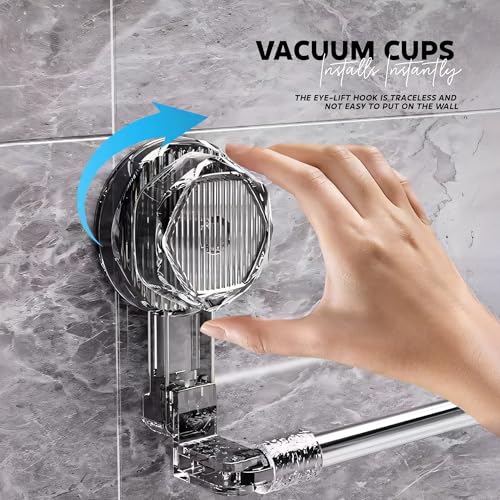 MIORAH Suction Adjustable Towel Rod (60–112Cm) | Self Adhesive Wall Mounted Towel Holder for Bathroom | No Drill, Rustproof Grey - Image 3
