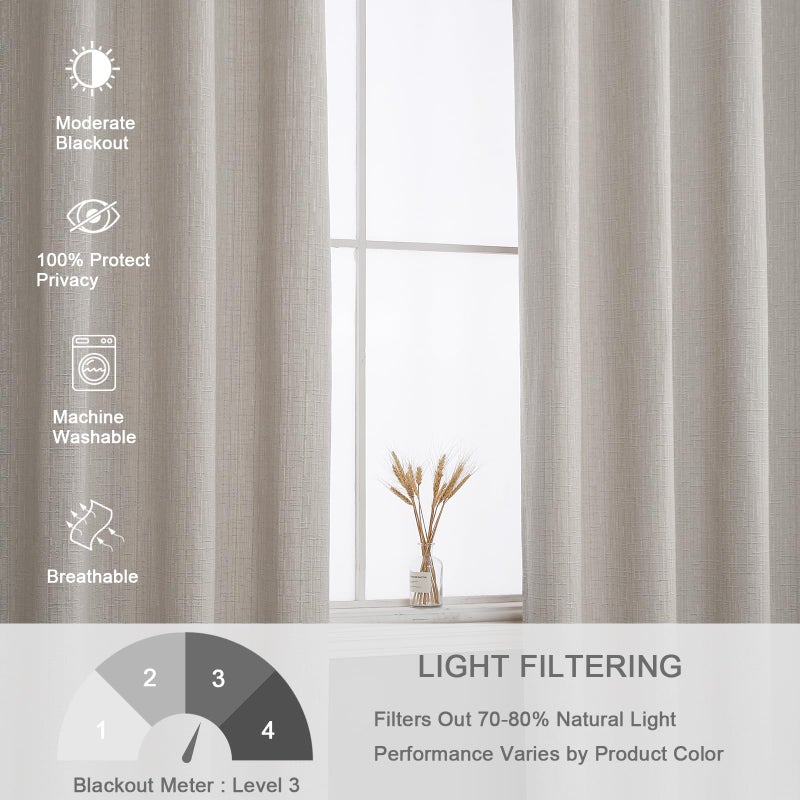 JSFLY Jacquard Linen Curtains 63 inch Length 2 Panels Thick Faux Linen Blended Window Drapes Burlap Textured Curtains with Grommet for Living Room Bedroom Farmhouse (42x63 Beige) Natural - Image 4