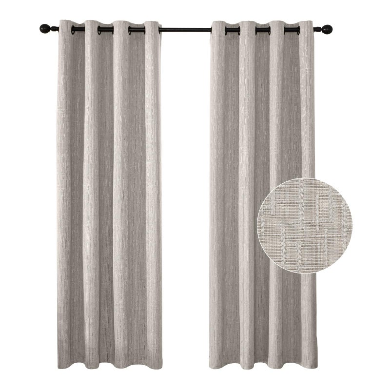 JSFLY Jacquard Linen Curtains 63 inch Length 2 Panels Thick Faux Linen Blended Window Drapes Burlap Textured Curtains with Grommet for Living Room Bedroom Farmhouse (42x63 Beige) Natural - Image 1