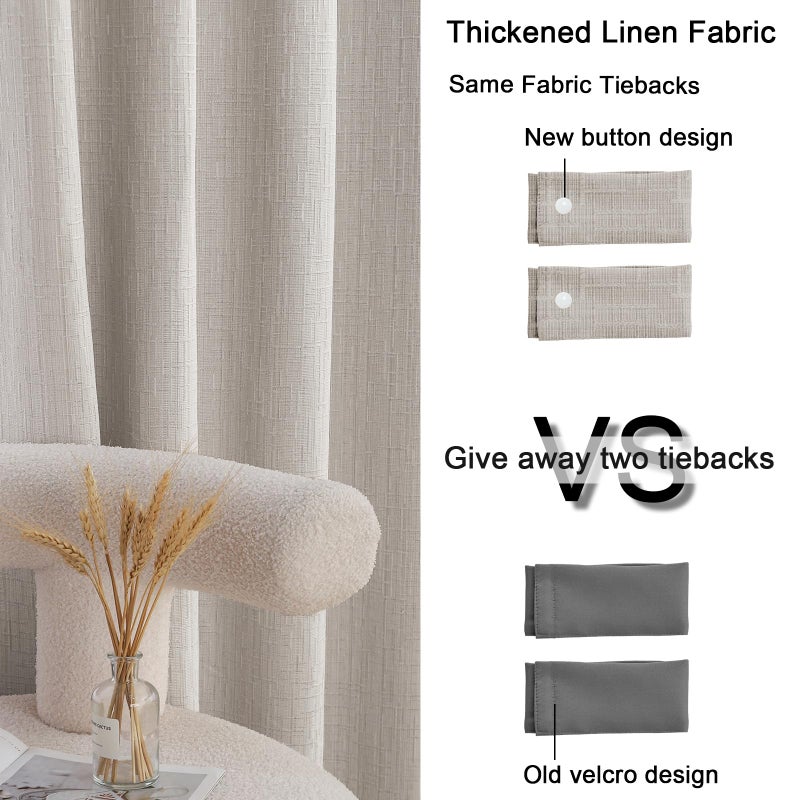 JSFLY Jacquard Linen Curtains 63 inch Length 2 Panels Thick Faux Linen Blended Window Drapes Burlap Textured Curtains with Grommet for Living Room Bedroom Farmhouse (42x63 Beige) Natural - Image 3