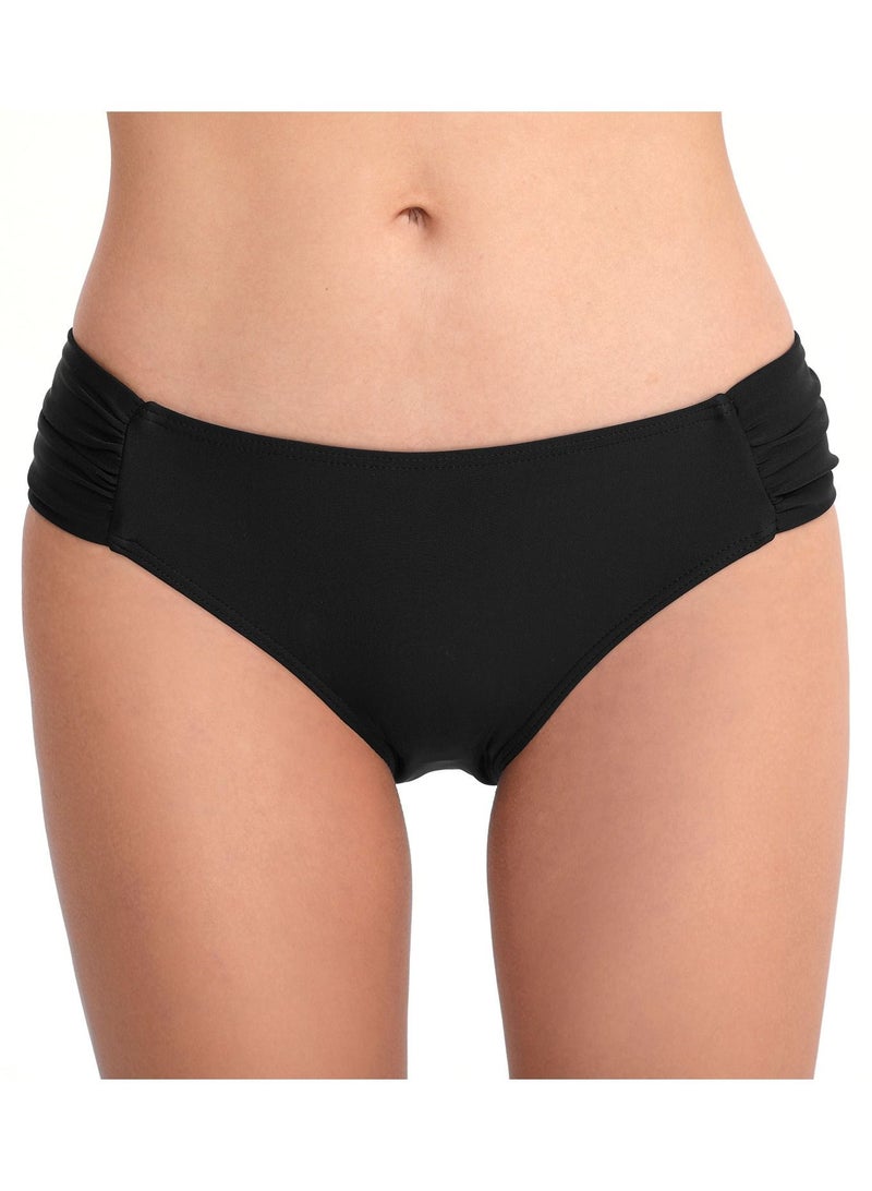 Loquat Solid Color Plunge Bikini Bottom Black  - Image 1