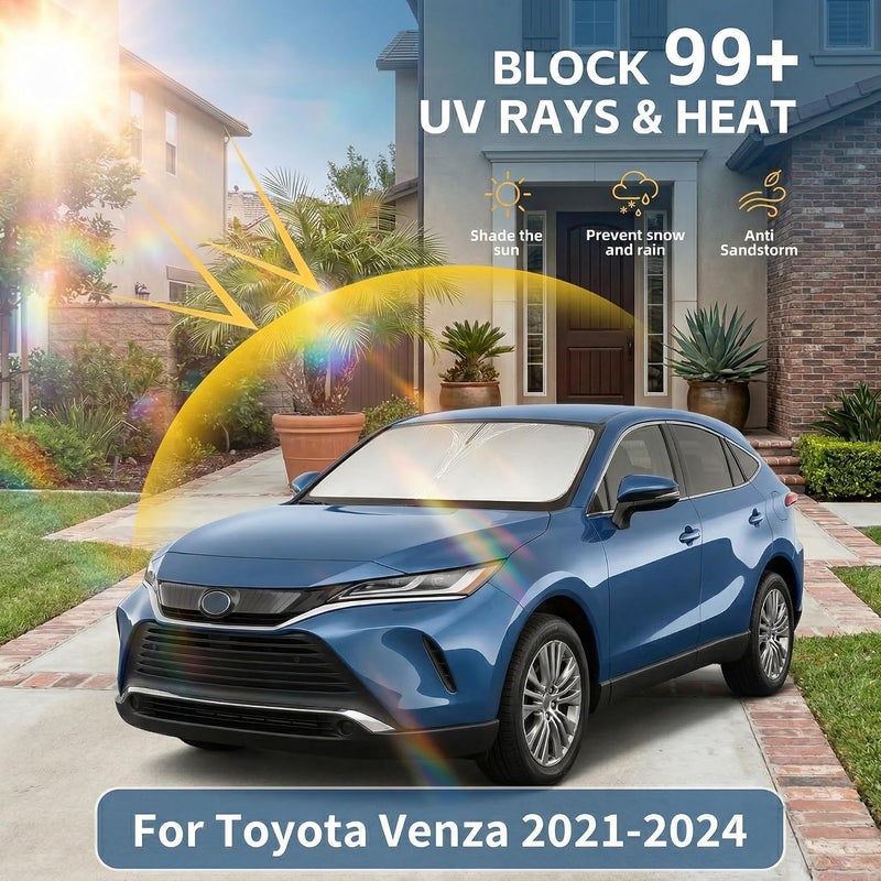 AuyNeas Windshield Sun Shade for Toyota Venza 2021-2024 Sunshade Front Window Shade Custom Fit Venza Accessories Sun Visor Foldable Shade Blocks UV Rays Accessories - Image 2